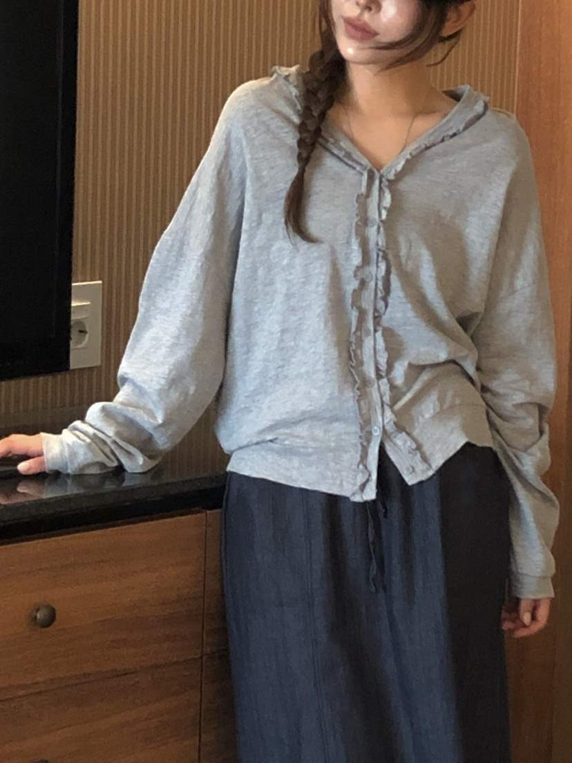 ONDO-P東大門實拍女裝新款人氣真品時尚長袖T恤荷葉邊開衫ONDO-P長袖T恤