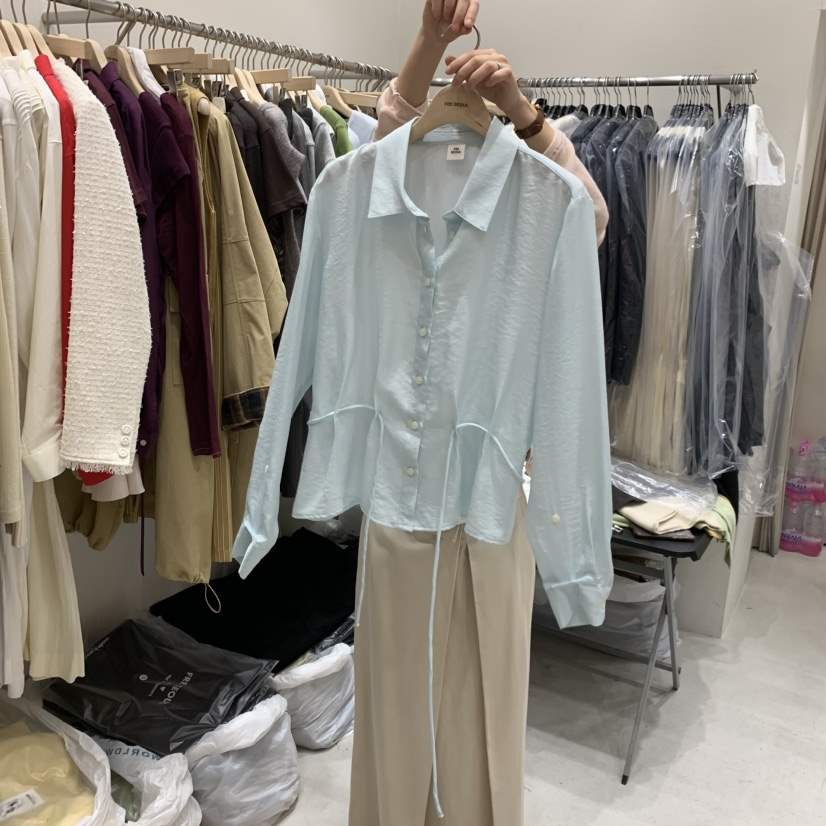 FRE韓國東大門代購女士新品人氣職業26春夏襯衫蕾絲衫含腰繩FRE襯衫/蕾絲衫