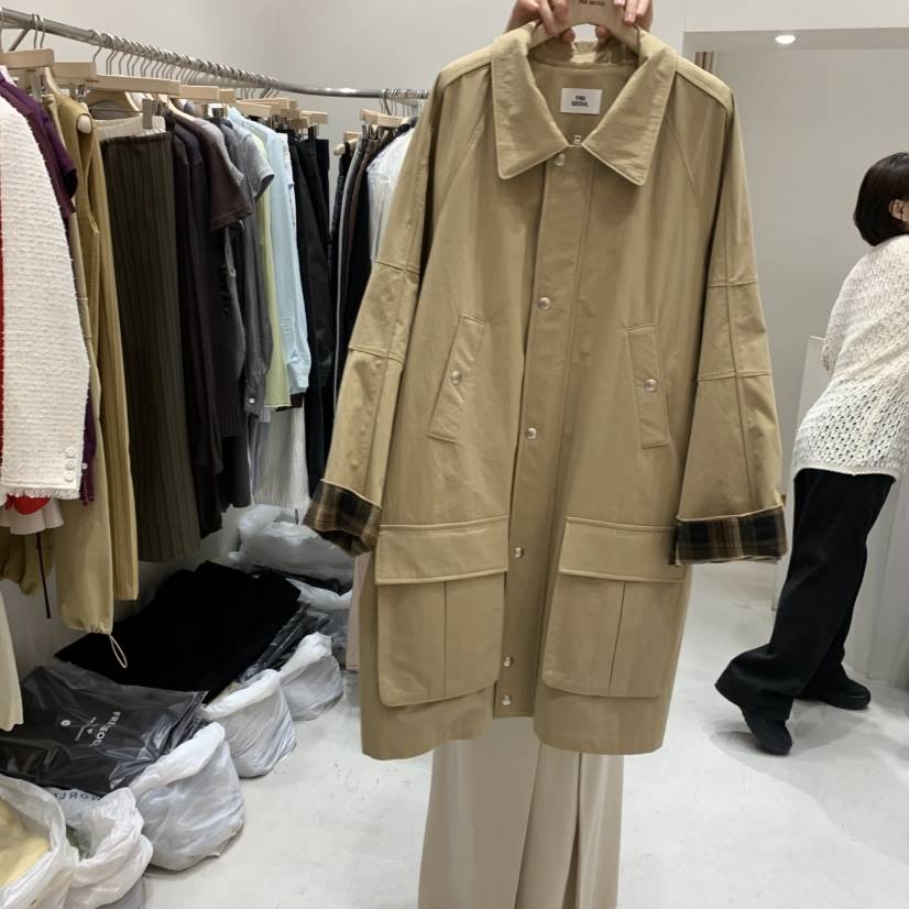 FRE韓國東大門直郵女裝新款時尚推薦職業人氣長款風衣口袋FRE長款風衣
