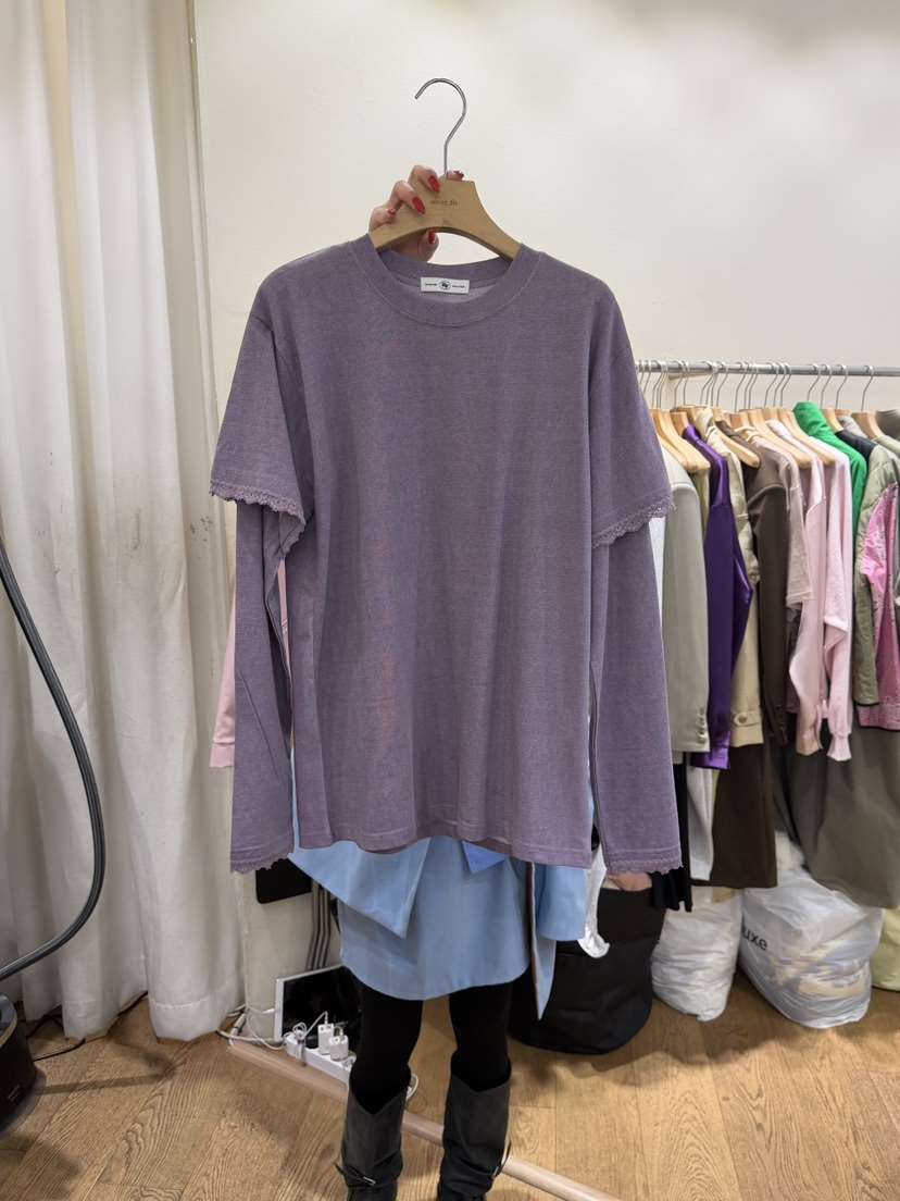 AUVERFIT韓國東大門直郵女士新款人氣職業26春夏長袖T恤假兩件AUVERFIT長袖T恤