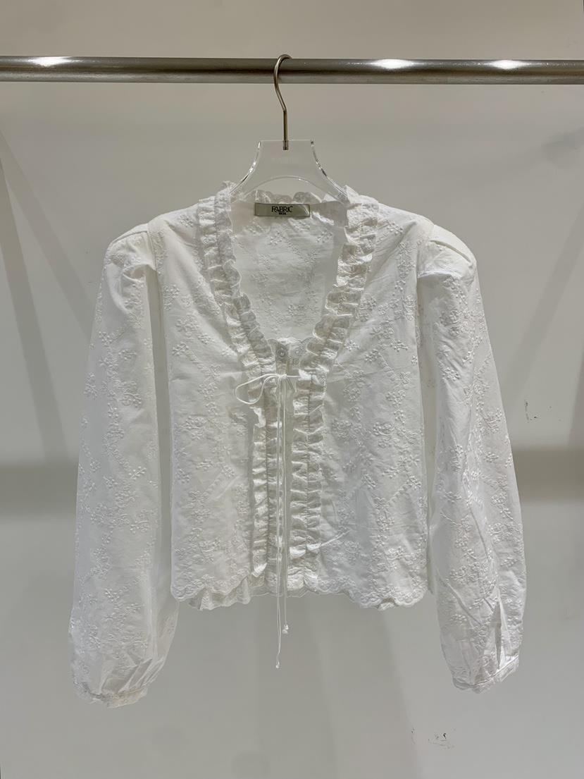 FABRIC韓國直郵實拍女士新品熱賣休閑襯衫蕾絲衫荷葉邊蕾絲FABRIC襯衫/蕾絲衫