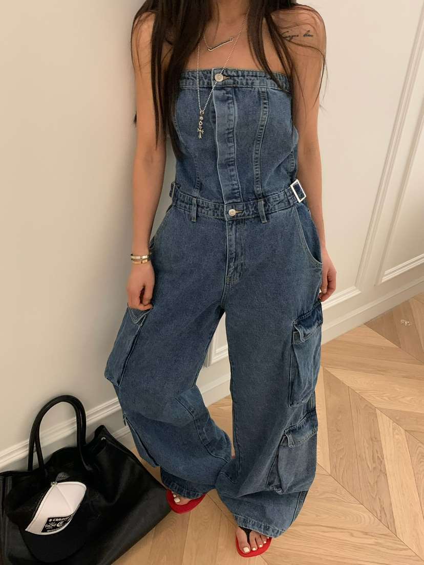 VIRKIN韓國東大門直郵女裝新款職業熱賣26春夏背帶褲口袋VIRKIN背帶褲