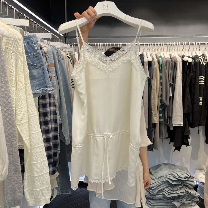 OUS/INCH-L韓國代購女士新款時尚推薦吊帶背心系帶蕾絲OUS/INCH吊帶/背心