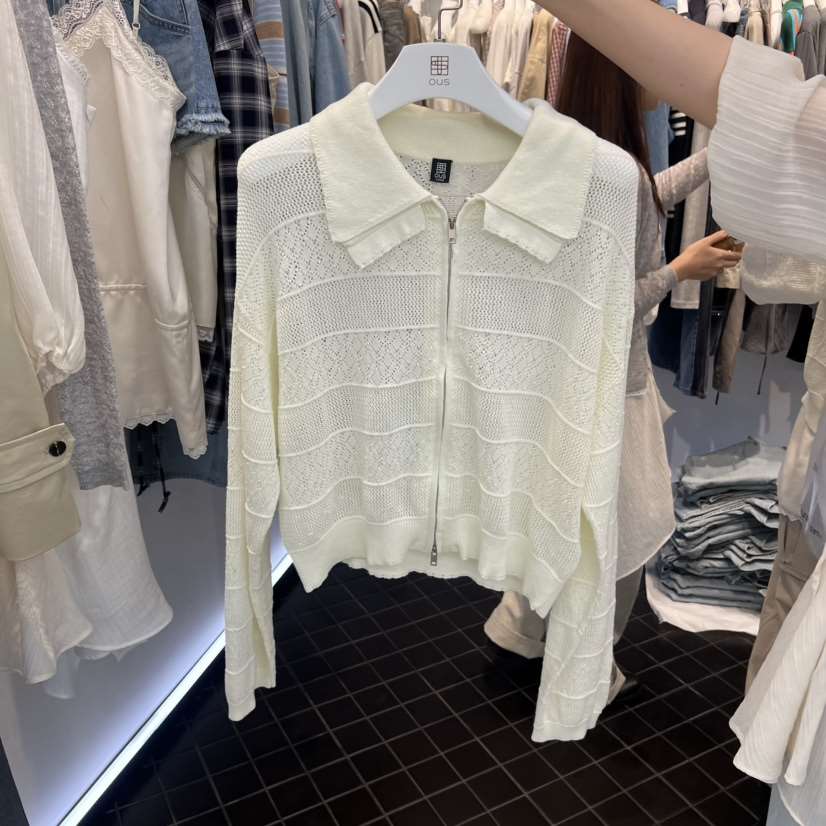 OUS/INCH-L韓國代購女裝新款26春夏襯衫蕾絲衫拉鏈雙領OUS/INCH襯衫/蕾絲衫