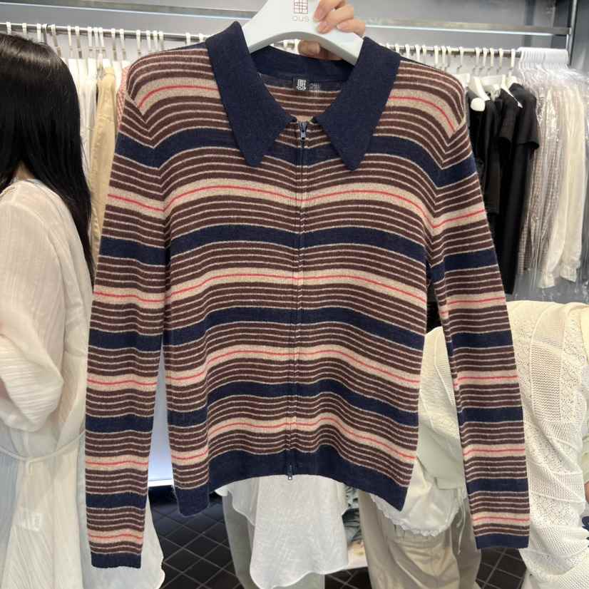 OUS/INCH-L韓國代購女士新款熱賣真品針織衫羊駝毛拉鏈OUS/INCH針織衫