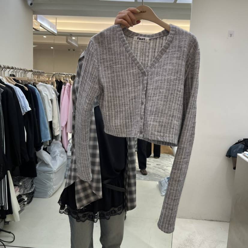 FLAUNT韓國直郵女士新款人氣時尚休閑26春夏熱賣針織衫短款FLAUNT針織衫