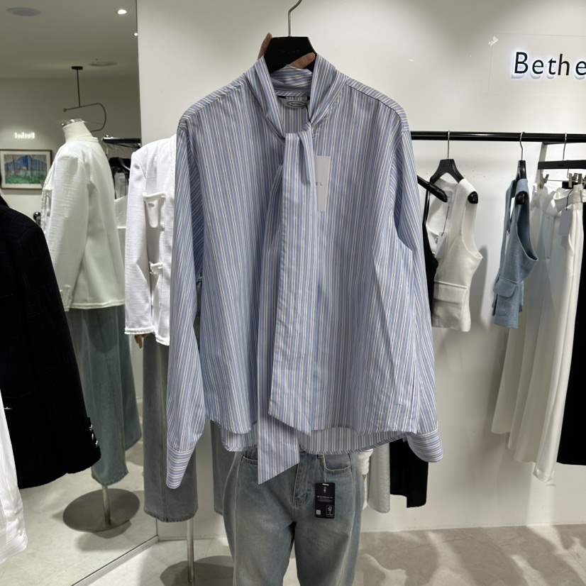 BETHEL韓國直郵女士新款職業熱賣26春夏人氣襯衫蕾絲衫條紋BETHEL襯衫/蕾絲衫