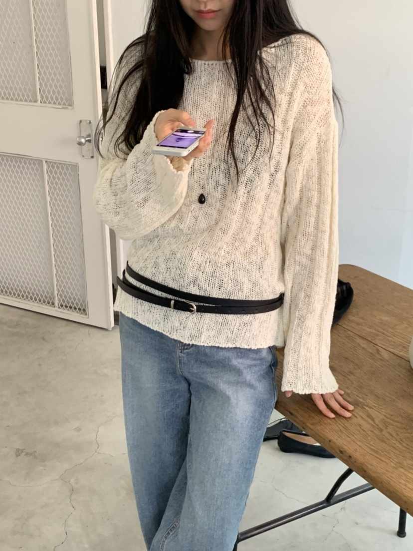 NOUVEAU韓國直郵實拍女裝新款人氣休閑26春夏推薦針織衫船領NOUVEAU針織衫