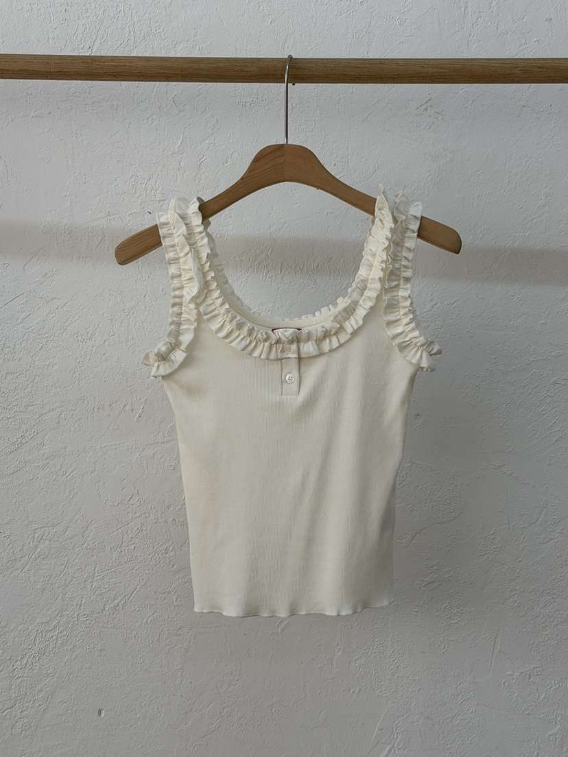 OURWAVE/OUR ROOM韓國直郵女士新款休閑吊帶背心荷葉邊紐扣Our Wave/Our Room吊帶/背心