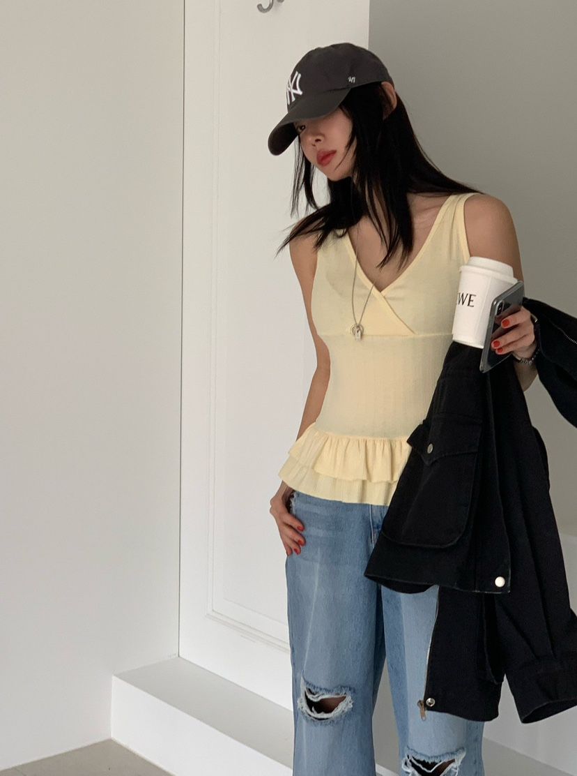 REVE CITE-L韓國東大門代購女士新款休閑吊帶背心荷葉邊REVE CITE-L吊帶/背心