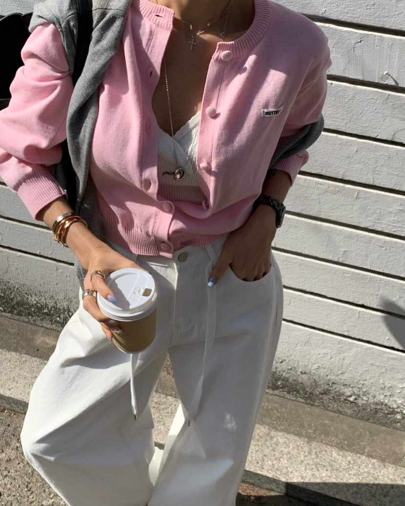 REVE CITE-L韓國東大門直郵女裝新品人氣針織衫奶油色開衫REVE CITE-L針織衫