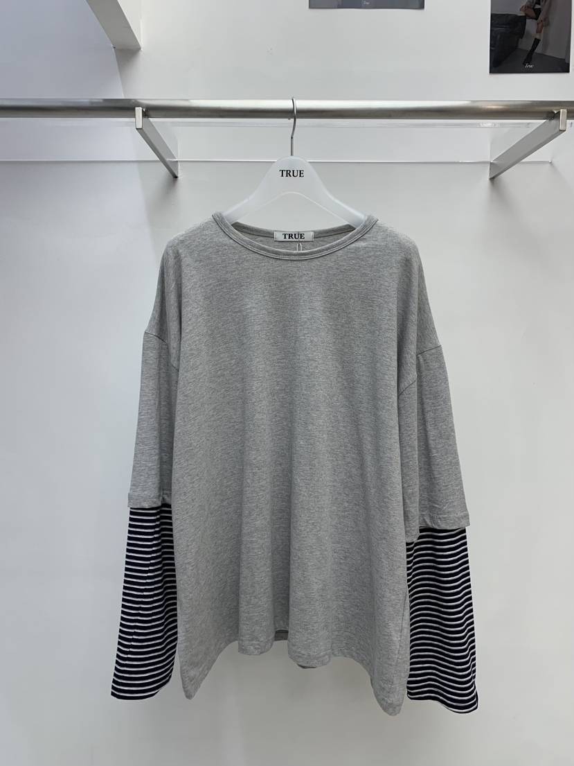 TRUE韓國直郵女士新品時尚26春夏熱賣休閑推薦長袖T恤假兩件TRUE長袖T恤