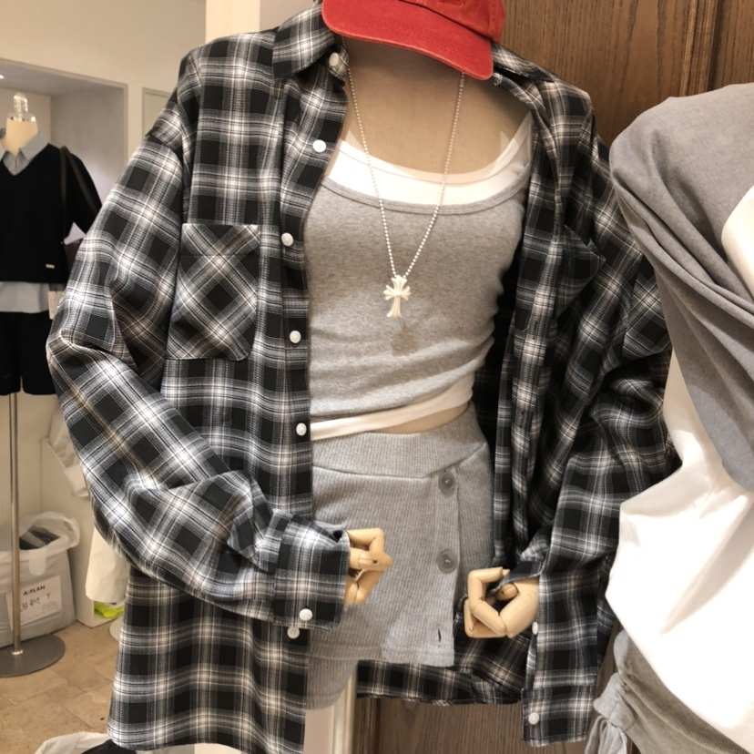 VIRKIN韓國東大門直郵女士新品人氣熱賣時尚襯衫蕾絲衫格子VIRKIN襯衫/蕾絲衫