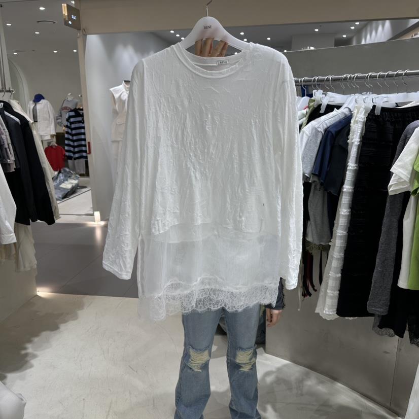 BENE韓國直郵女裝新品時尚熱賣推薦職業26春夏長袖T恤褶皺BENE長袖T恤