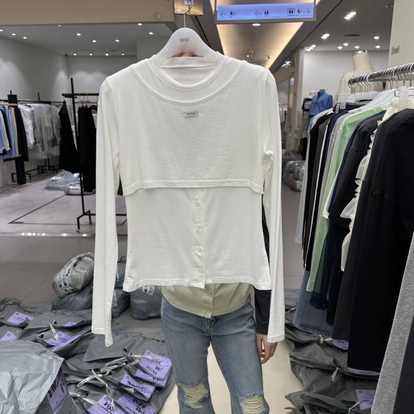 BENE韓國直郵女裝新品推薦26春夏職業熱賣人氣長袖T恤假兩件BENE長袖T恤