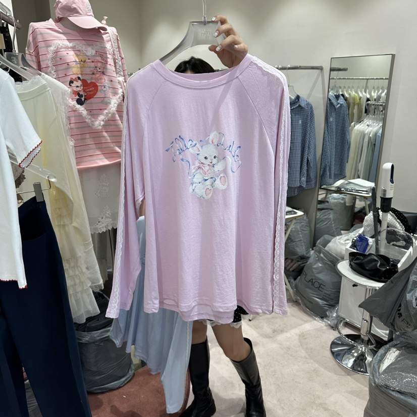 MIMME/LOOKK韓國直郵女裝新品熱賣人氣26春夏長袖T恤蕾絲MIMME/LOOKK長袖T恤