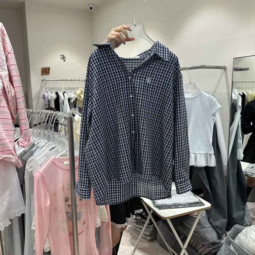 MIMME/LOOKK韓國東大門代購女裝新款推薦襯衫蕾絲衫刺繡格子MIMME/LOOKK襯衫/蕾絲衫