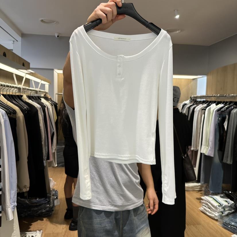 LEFANCY東大門實拍女士新款26春夏休閑時尚職業長袖T恤紐扣LEFANCY長袖T恤