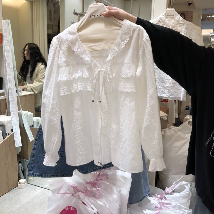 BY FLOW韓國直郵女裝新款休閑人氣推薦26春夏襯衫蕾絲衫刺繡BY FLOW襯衫/蕾絲衫