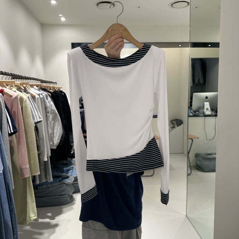 BEENS韓國直郵女裝新品時尚休閑26春夏推薦長袖T恤假兩件BEENS長袖T恤