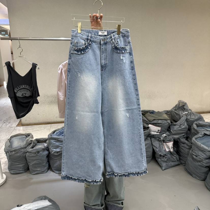 VAULT東大門直郵女裝新款休閑職業熱賣26春夏牛仔褲荷葉邊VAULT牛仔褲