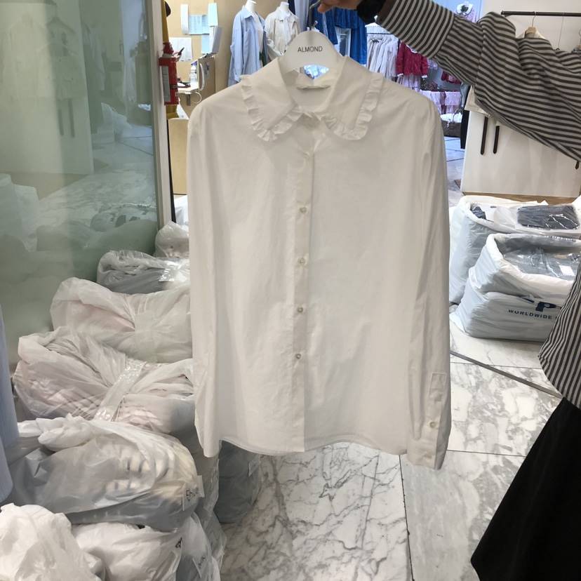 ALMOND韓國直郵女裝新品真品推薦休閑26春夏襯衫蕾絲衫荷葉邊ALMOND襯衫/蕾絲衫