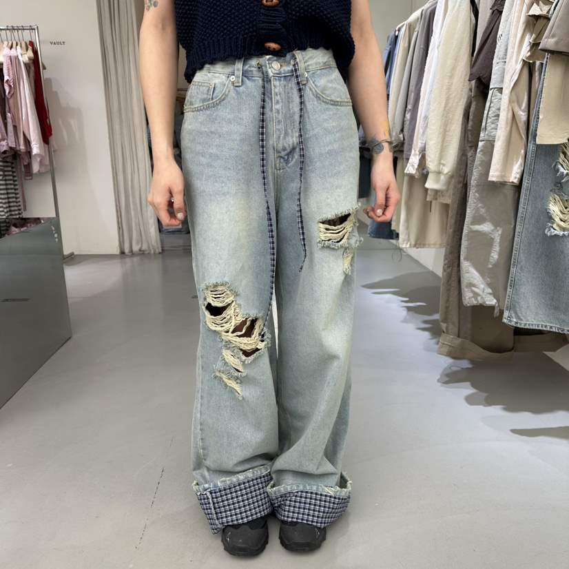VAULT東大門直郵女裝新品休閑熱賣推薦真品人氣牛仔褲格子VAULT牛仔褲