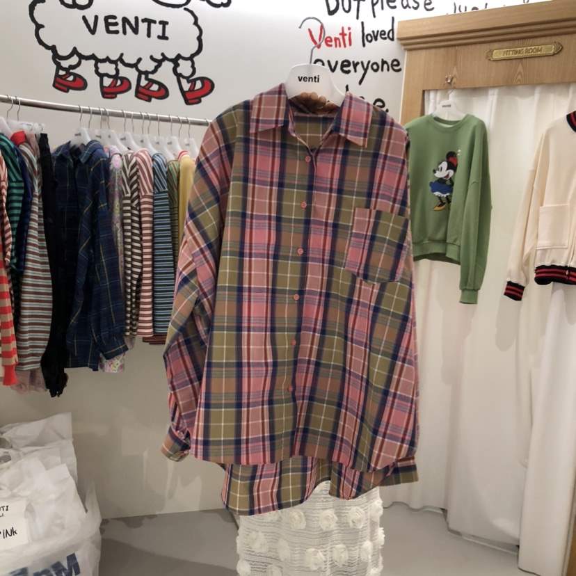 VENTI韓國代購女裝新款推薦熱賣時尚人氣襯衫蕾絲衫復古格紋VENTI襯衫/蕾絲衫