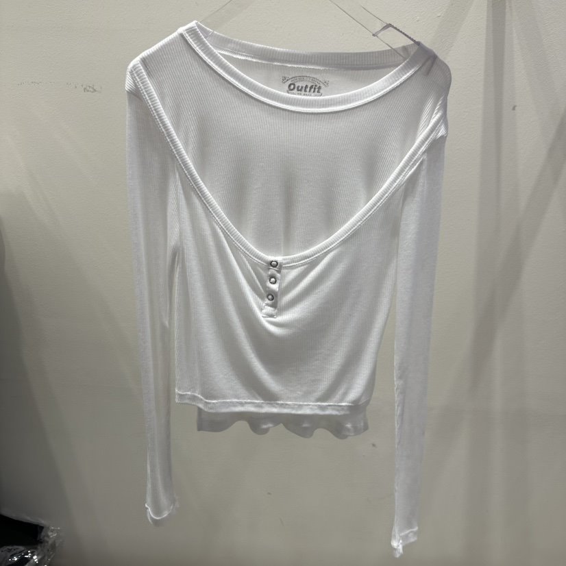 OUTFIT東大門代購女士新品26春夏休閑真品熱賣長袖T恤假兩件OUTFIT長袖T恤