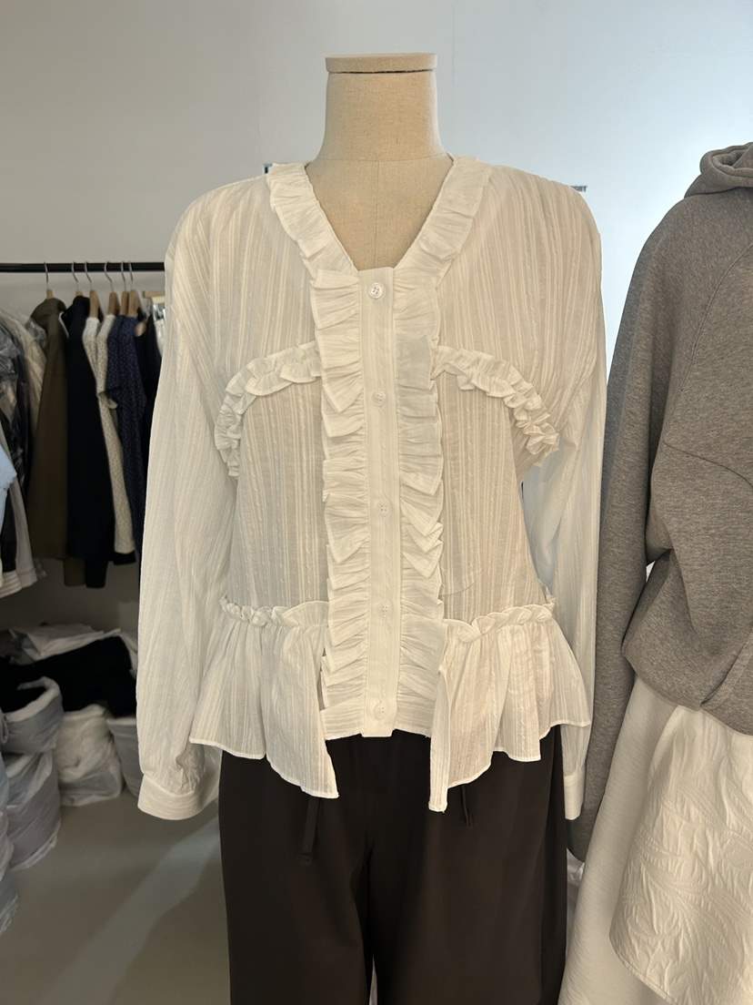 AS THOUGHT韓國代購女士新品推薦26春夏襯衫蕾絲衫荷葉邊AS THOUGHT襯衫/蕾絲衫