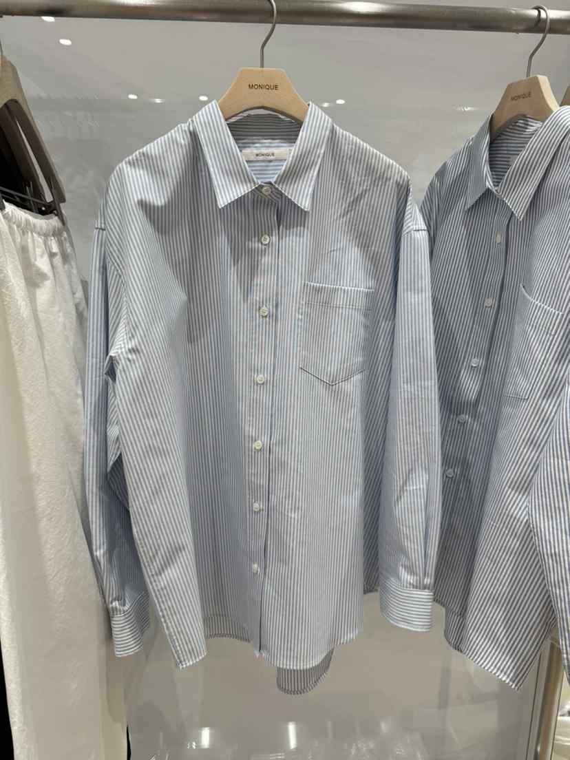MONIQUE韓國代購女裝新款人氣26春夏職業時尚襯衫蕾絲衫條紋MONIQUE襯衫/蕾絲衫