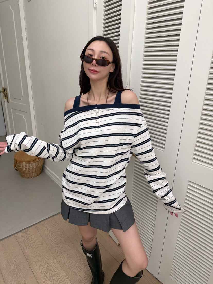 LUMIPLE韓國代購女士新款休閑時尚推薦熱賣26春夏長袖T恤露肩LUMIPLE長袖T恤