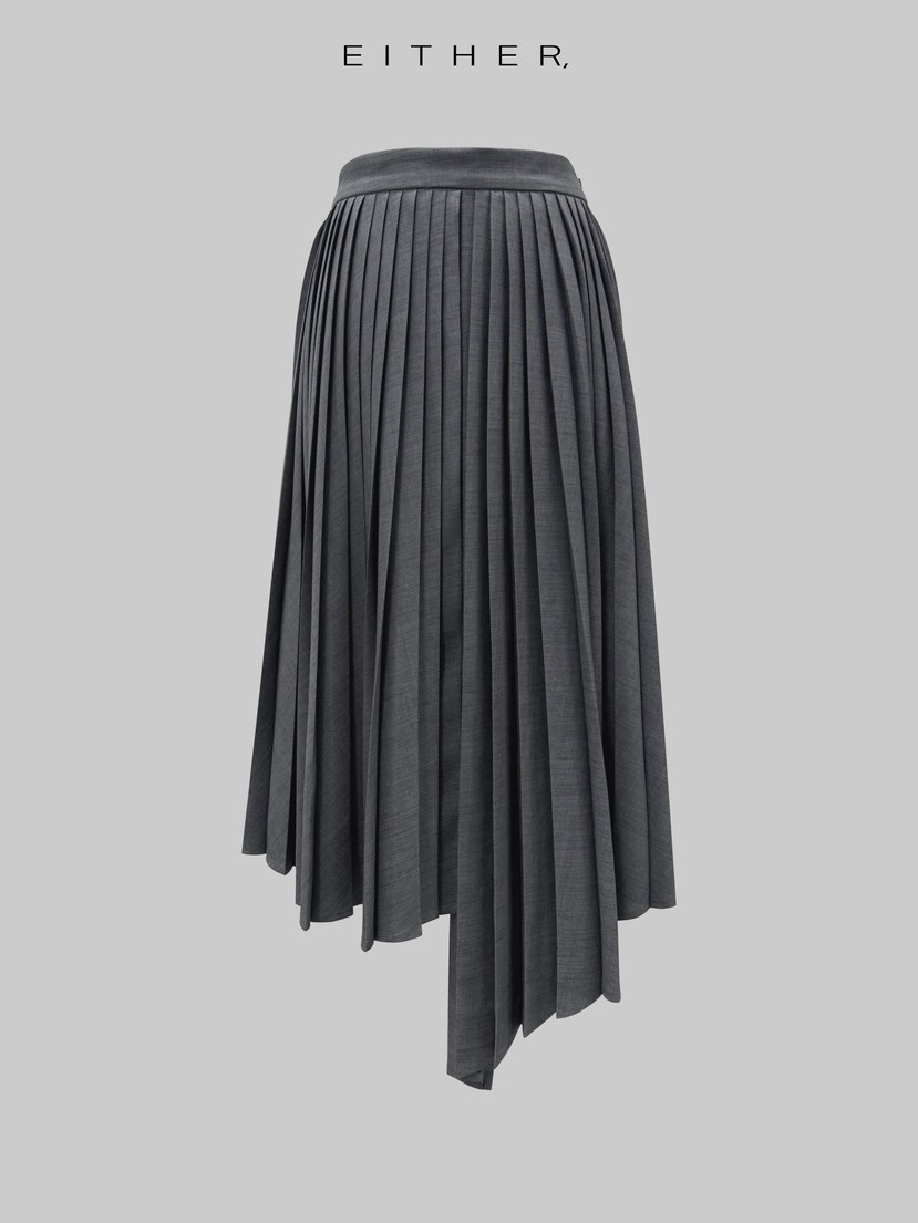 EITHER韓國東大門代購女裝新品人氣職業推薦長裙不對稱褶裥EITHER長裙