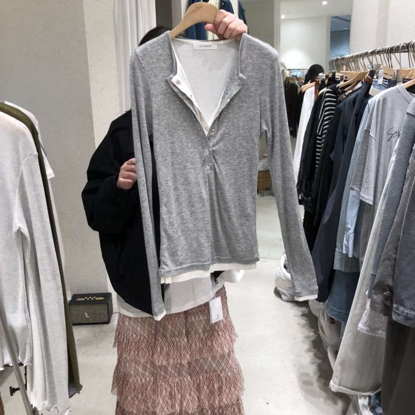 SSEMIENNE韓國代購女裝新品職業熱賣休閑人氣長袖T恤假兩件SSENIQUE長袖T恤