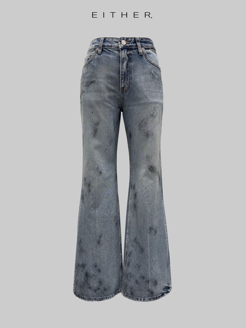 EITHER東大門實拍女裝新款人氣休閑真品職業牛仔褲水洗喇叭EITHER牛仔褲