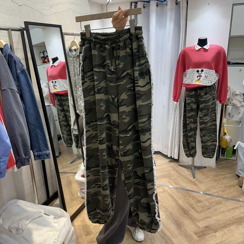 DE LINE韓國代購女士新品推薦休閑時尚人氣26春夏休閑褲迷彩DE LINE休閑褲
