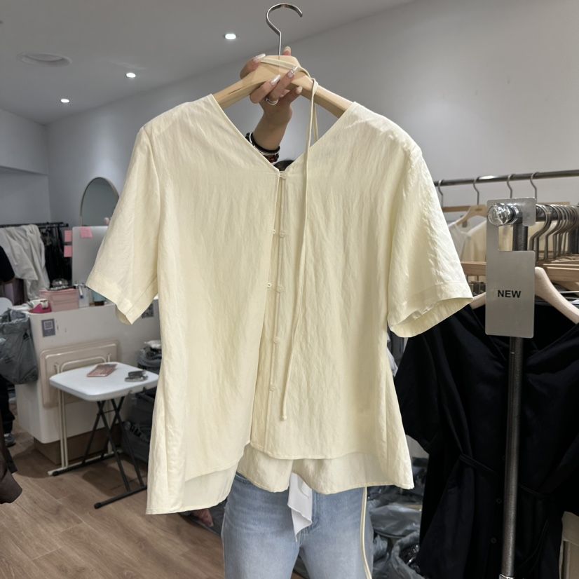 LEWIN韓國直郵實拍女士新品職業人氣襯衫蕾絲衫含腰繩雙面LEWIN襯衫/蕾絲衫