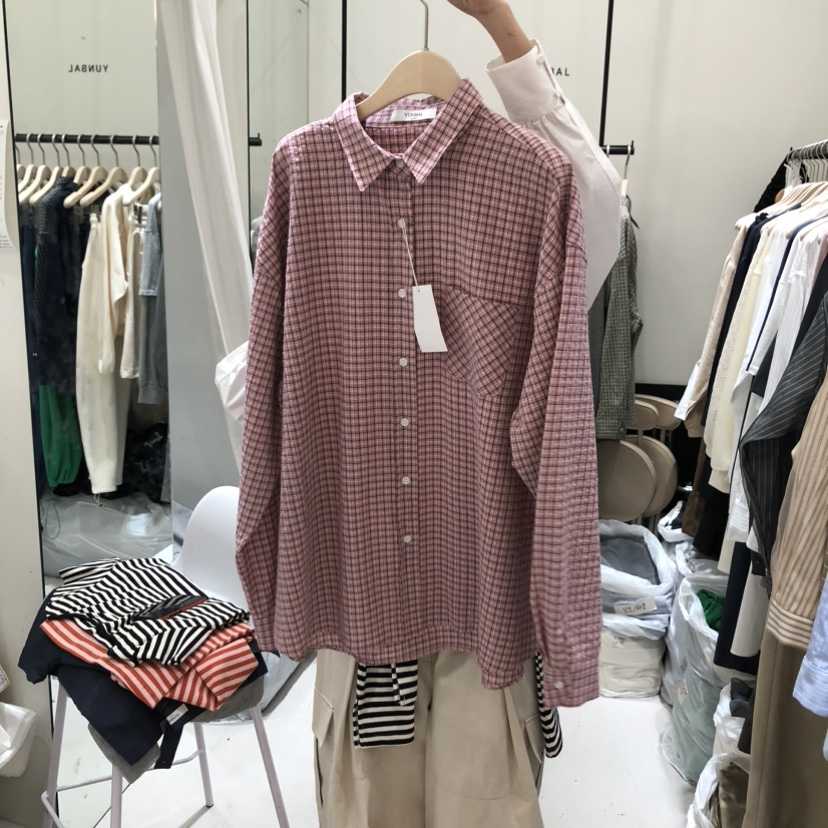 YUNBAL韓國直郵女裝新品休閑熱賣時尚推薦襯衫蕾絲衫格紋YUNBAL襯衫/蕾絲衫