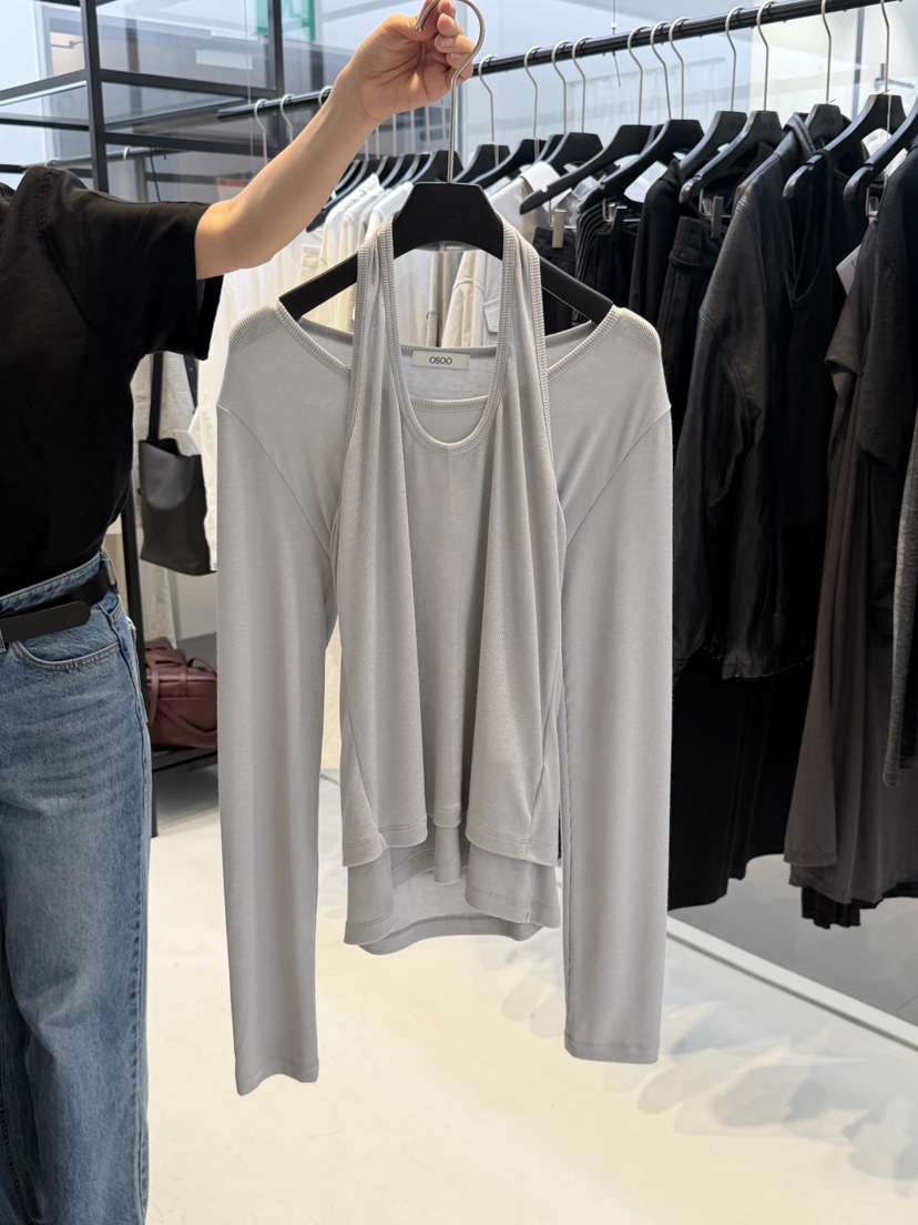 OSOO韓國直郵實拍女士新品熱賣休閑職業長袖T恤假兩件套裝OSOO長袖T恤