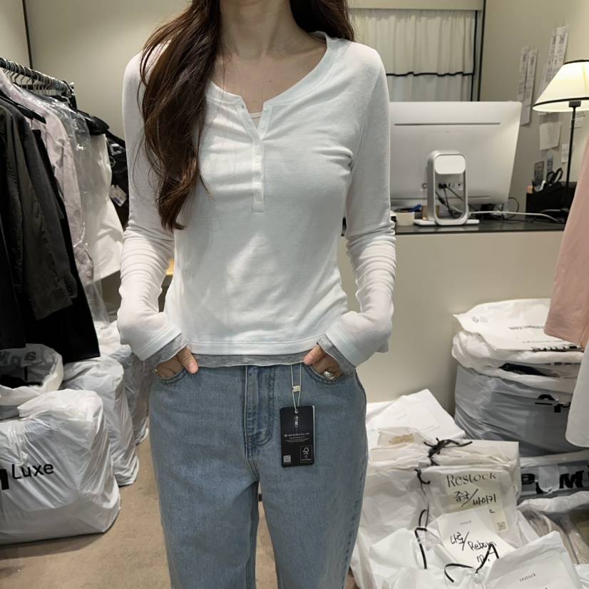 RE STOCK東大門代購女士新品職業休閑人氣26春夏長袖T恤RE STOCK長袖T恤