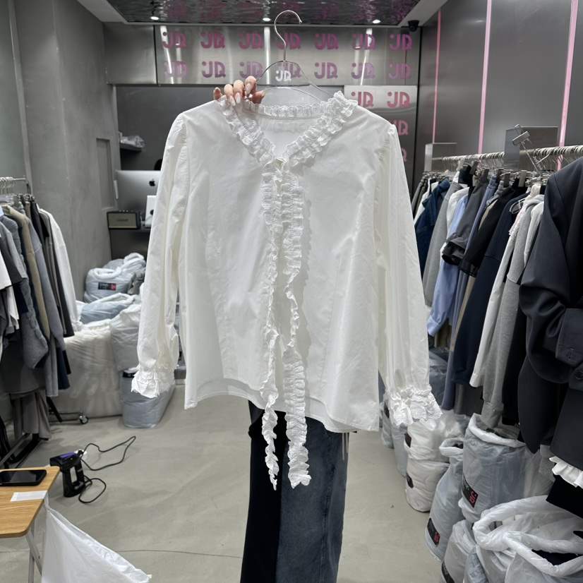 JUDYQUE東大門直郵女裝新品職業時尚襯衫蕾絲衫荷葉邊系帶JUDYQUE襯衫/蕾絲衫