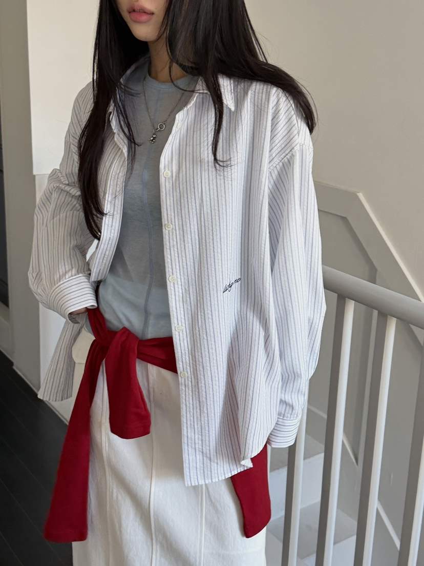 I MFACT韓國直郵女士新款真品26春夏時尚襯衫蕾絲衫條紋I MFACT襯衫/蕾絲衫