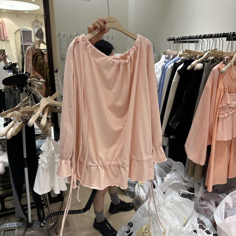 THEMORYPARK韓國直郵女士新款26春夏休閑人氣襯衫蕾絲衫褶皺THE MORY PARK襯衫/蕾絲衫