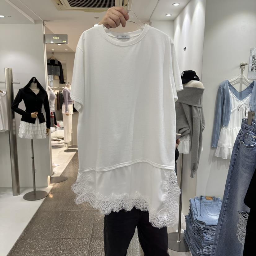 BAIE.38韓國代購女士新品職業時尚26春夏推薦T恤蕾絲緞面BAIE.38T恤