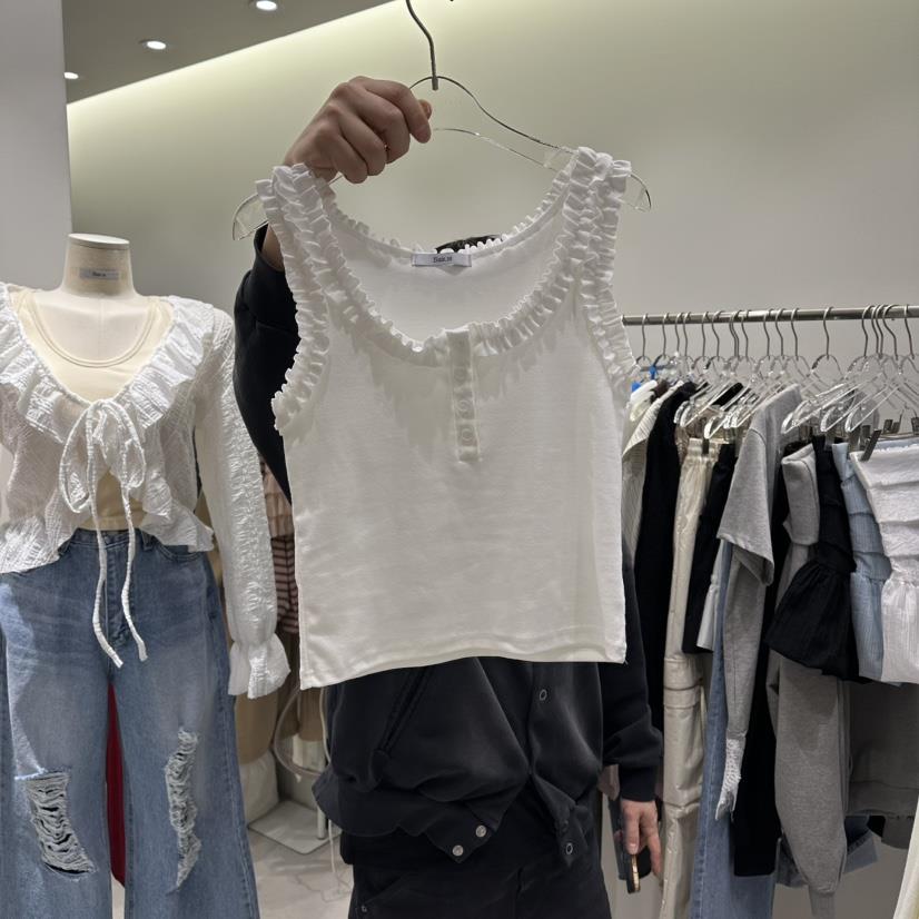 BAIE.38韓國直郵女裝新款推薦26春夏吊帶背心荷葉邊紐扣BAIE.38吊帶/背心