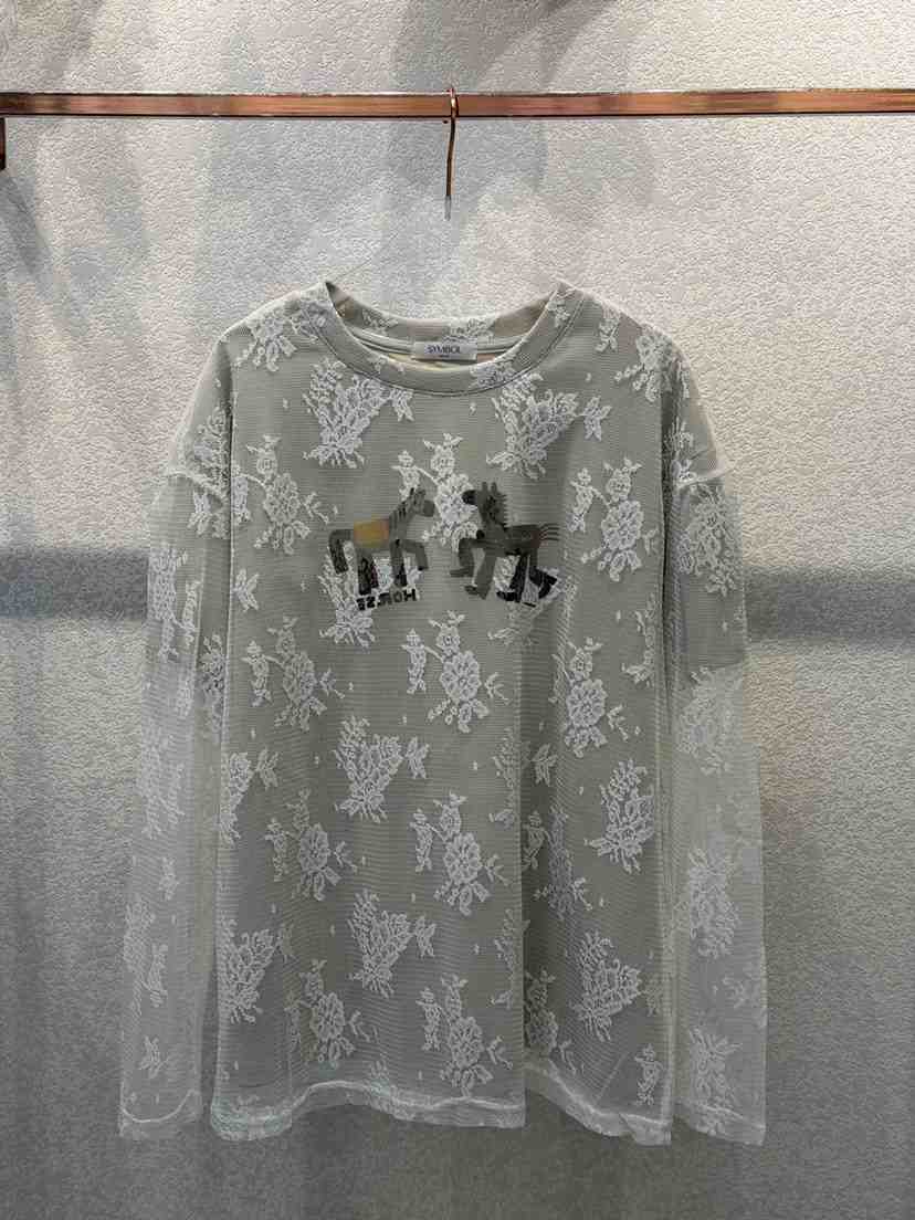 SYMBOL東大門直郵女士新品職業26春夏時尚長袖T恤雙排扣蕾絲SYMBOL長袖T恤