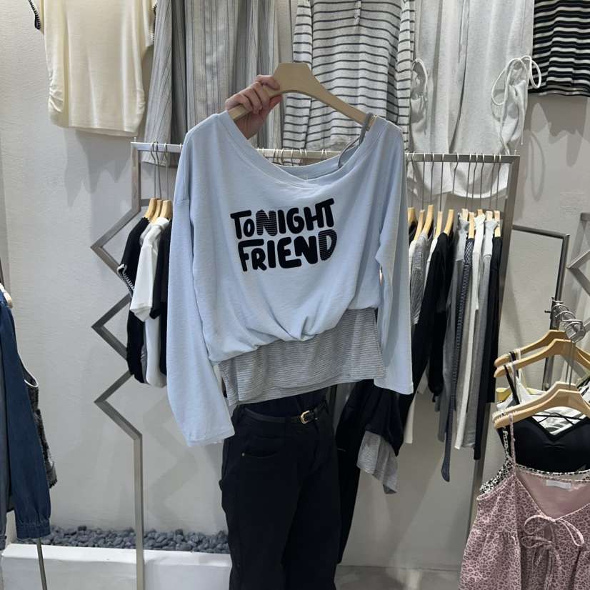 HIPTIQUE韓國直郵實拍女士新款休閑26春夏職業長袖T恤假兩件HIPTIQUE長袖T恤