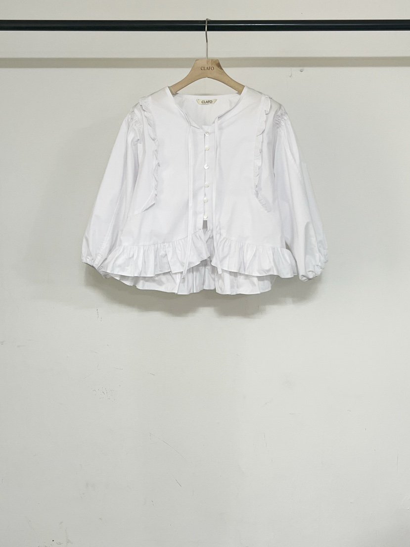 CLAFO韓國直郵女士新款26春夏熱賣人氣休閑襯衫蕾絲衫褶皺CLAFO襯衫/蕾絲衫