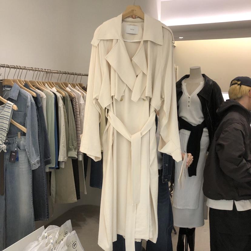 PHILO韓國東大門直郵女士新款熱賣休閑時尚長款風衣含腰帶PHILO長款風衣