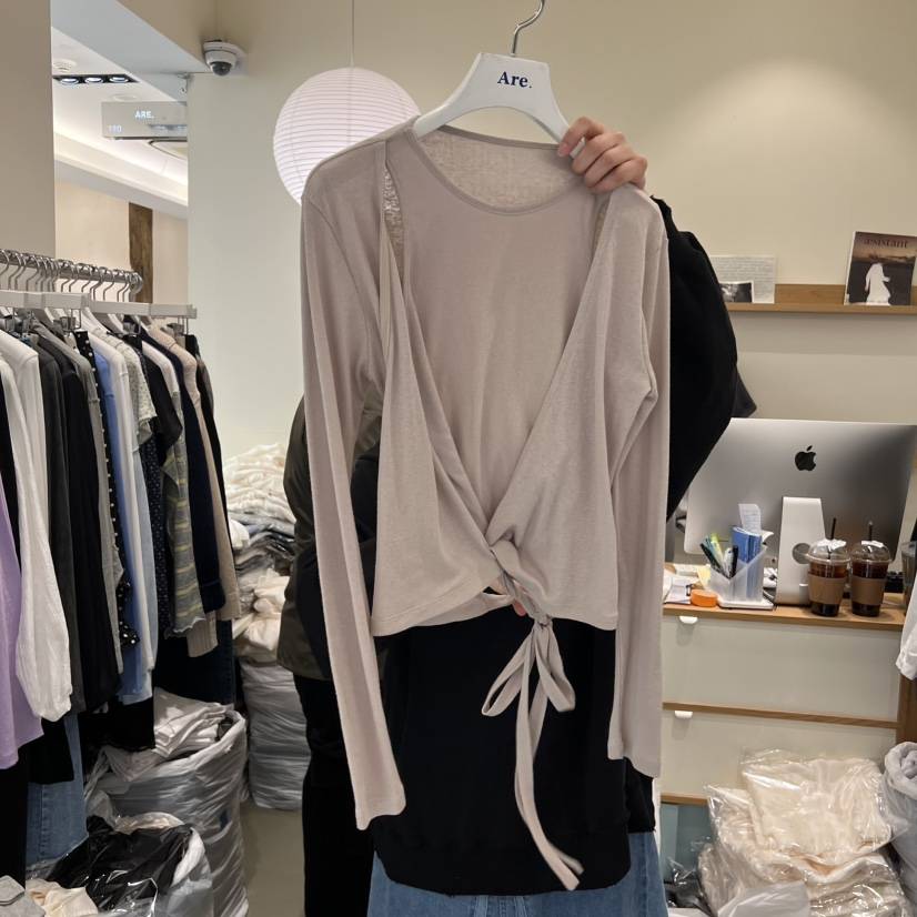 ARE韓國東大門直郵女裝新品職業人氣26春夏長袖T恤假兩件ARE YOU/ARE長袖T恤